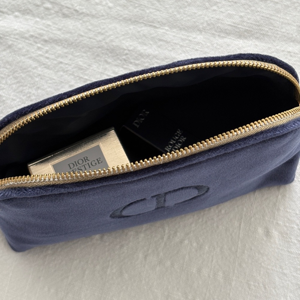 Dior Navy Velvet Beauty Pouch | Dior Prestige La Crème | Rouge Dior Lipstick - Picture 8 of 9